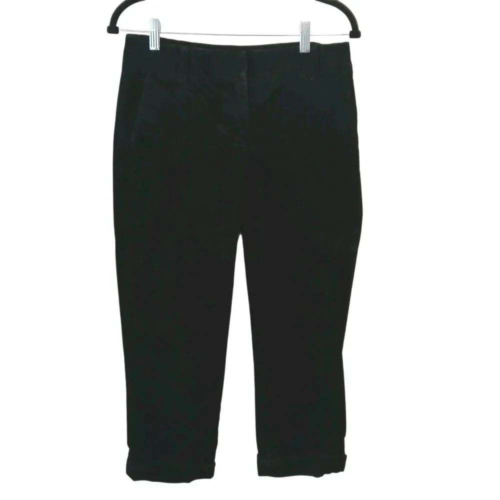 J.Crew Stretch‎ City Fit Corduroy Cuffed Black Capri Slash Pockets Size 2